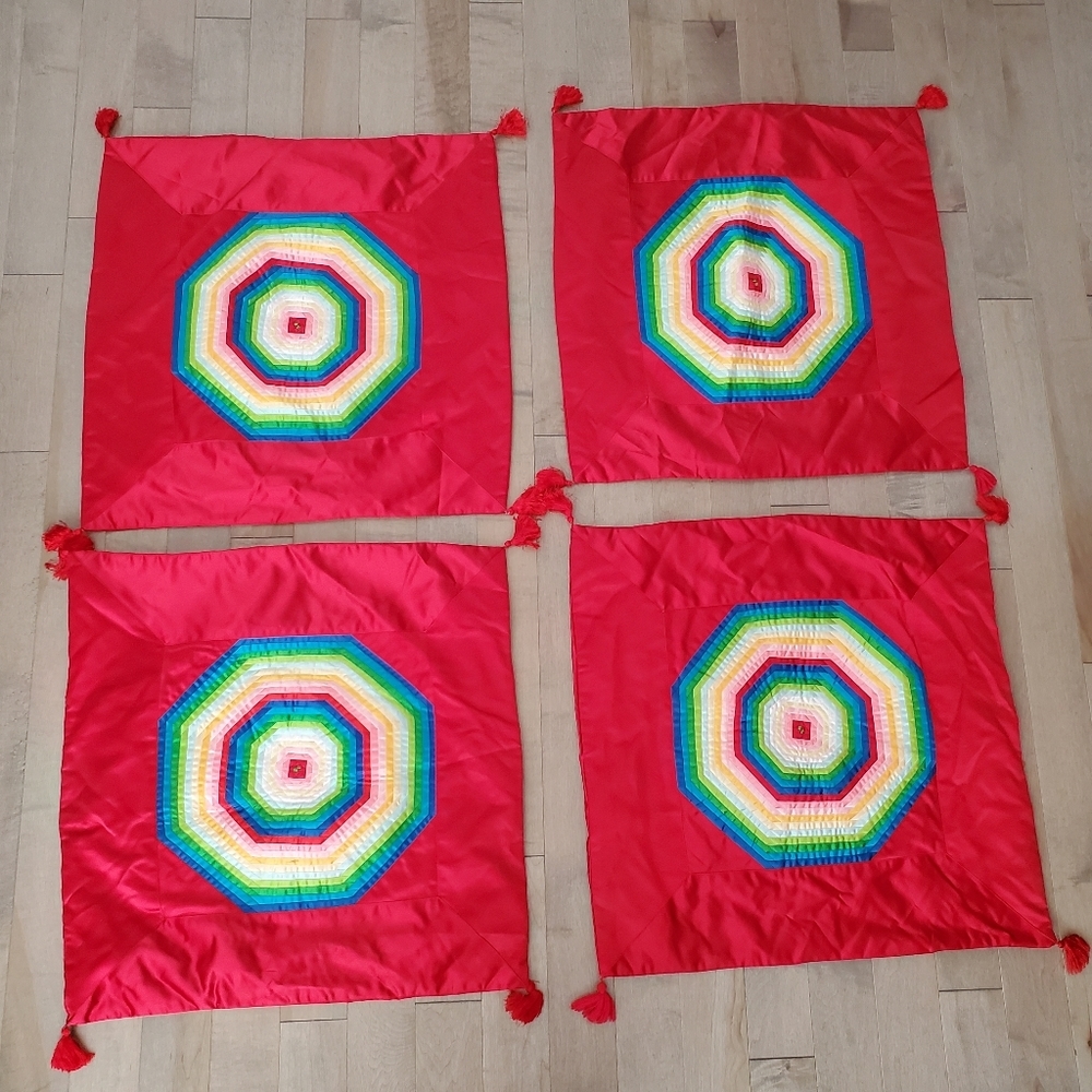 Set of 4 vintage cushion covers with rainbow design